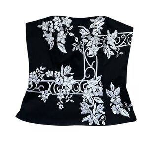 White House Black Market Black Strapless Embroidered Floral Bustier